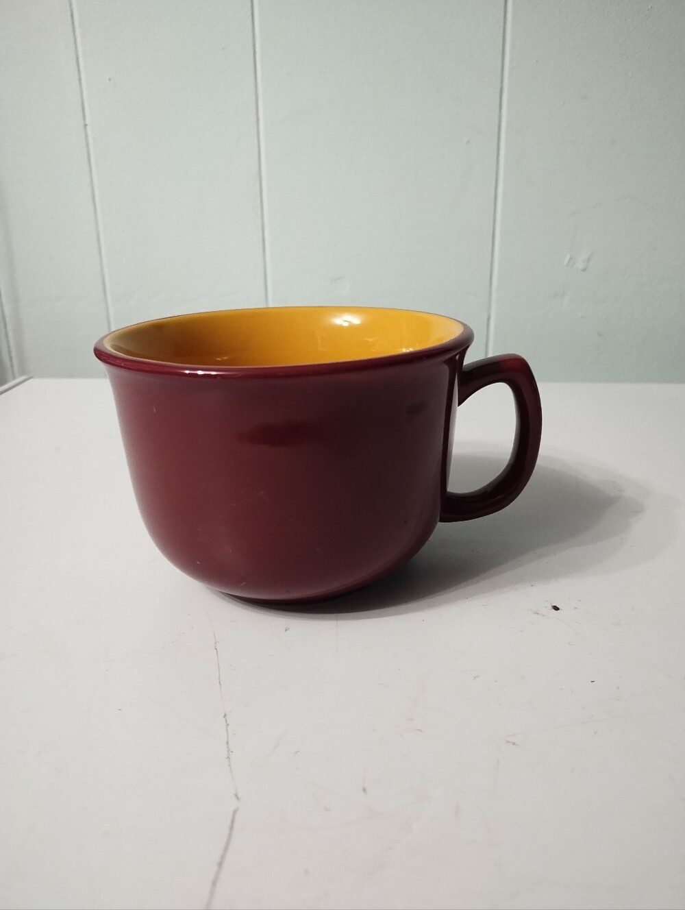 New Jumbo Handled Ceramic Two-Tone Burgundy and Dark Yellow Soup Mug